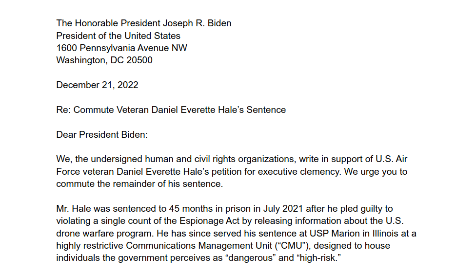 Human and Civil Rights Organizations Urge Commutation for Drone ...